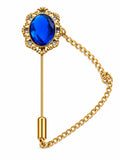 House of Monarch Blue Oval Stone Chain Lapel Pin