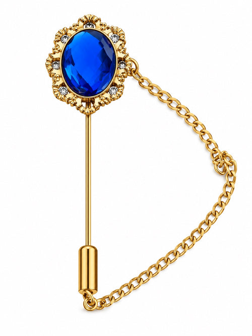 House of Monarch Blue Oval Stone Chain Lapel Pin